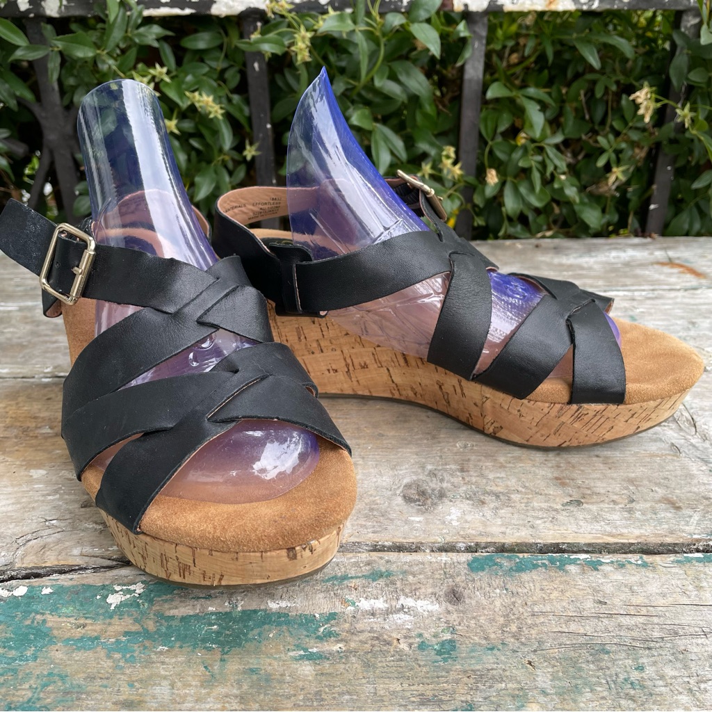 I Comfort Black Platform Wedge Sandals 5.5 -6